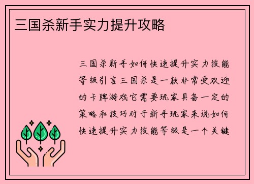 三国杀新手实力提升攻略